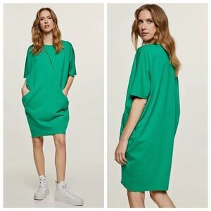COS Punto De Roma Jersey Batwing Dress Womens Sz XS Green Stretch Lagenlook